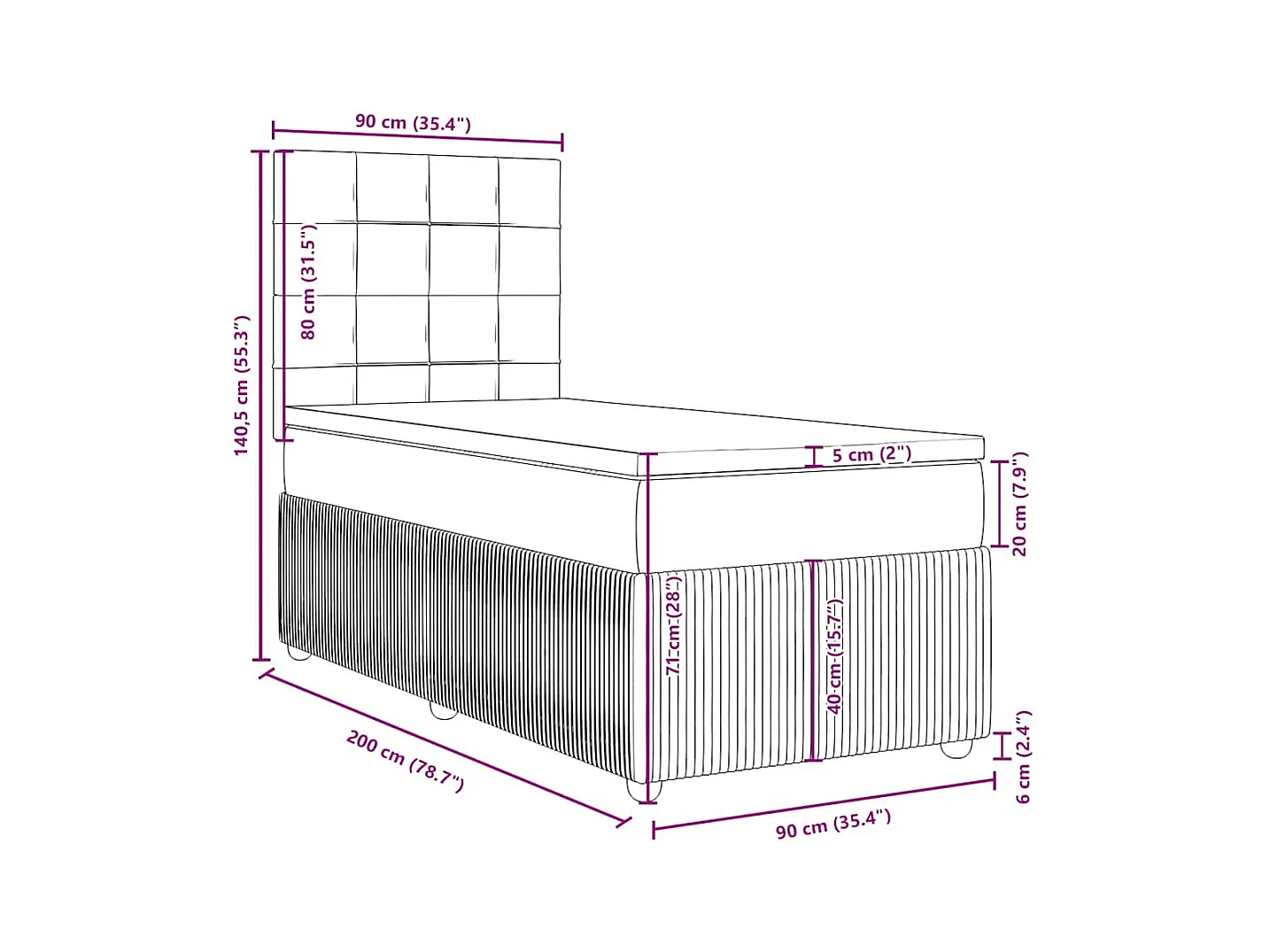 Boxspring met matras fluweel lichtgrijs 90x200 cm
