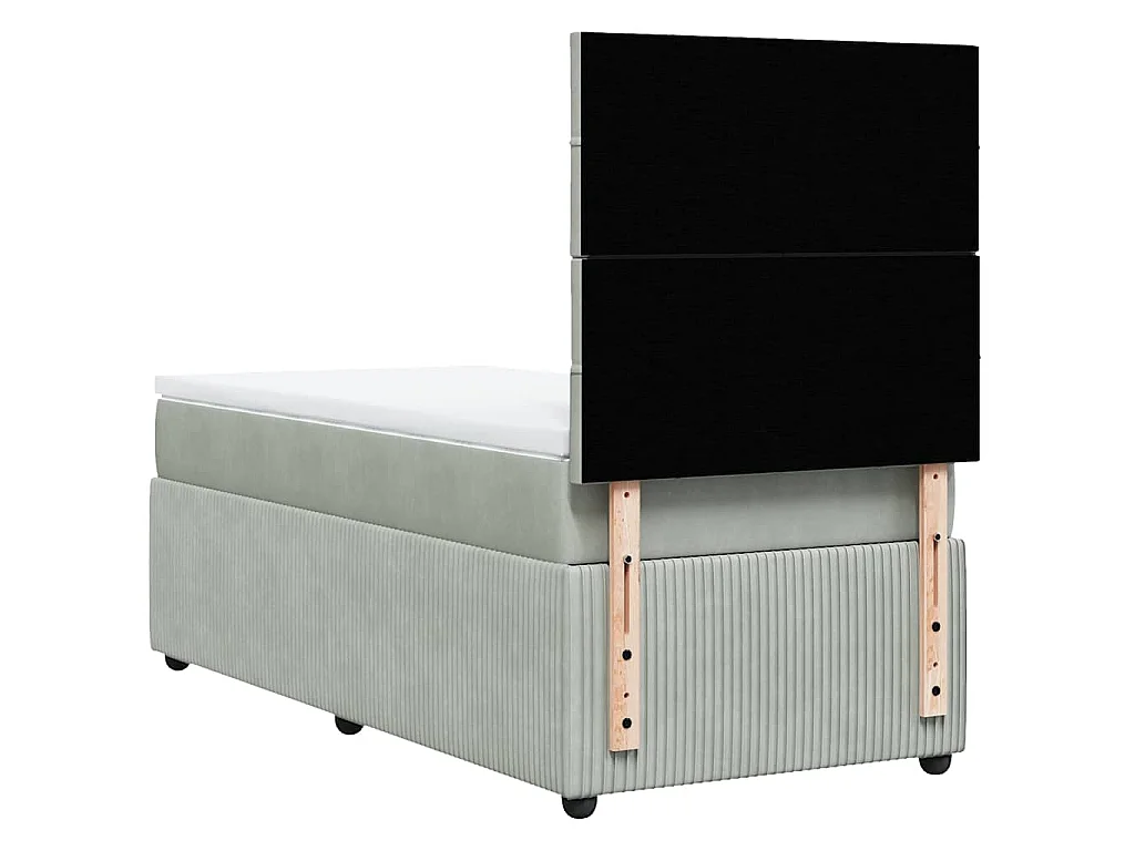 Cama box spring con colchón terciopelo gris claro 90x190 cm
