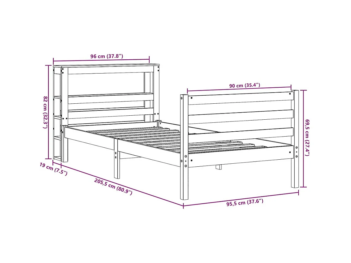 Cadre de lit sans matelas 90x200 cm bois de pin massif