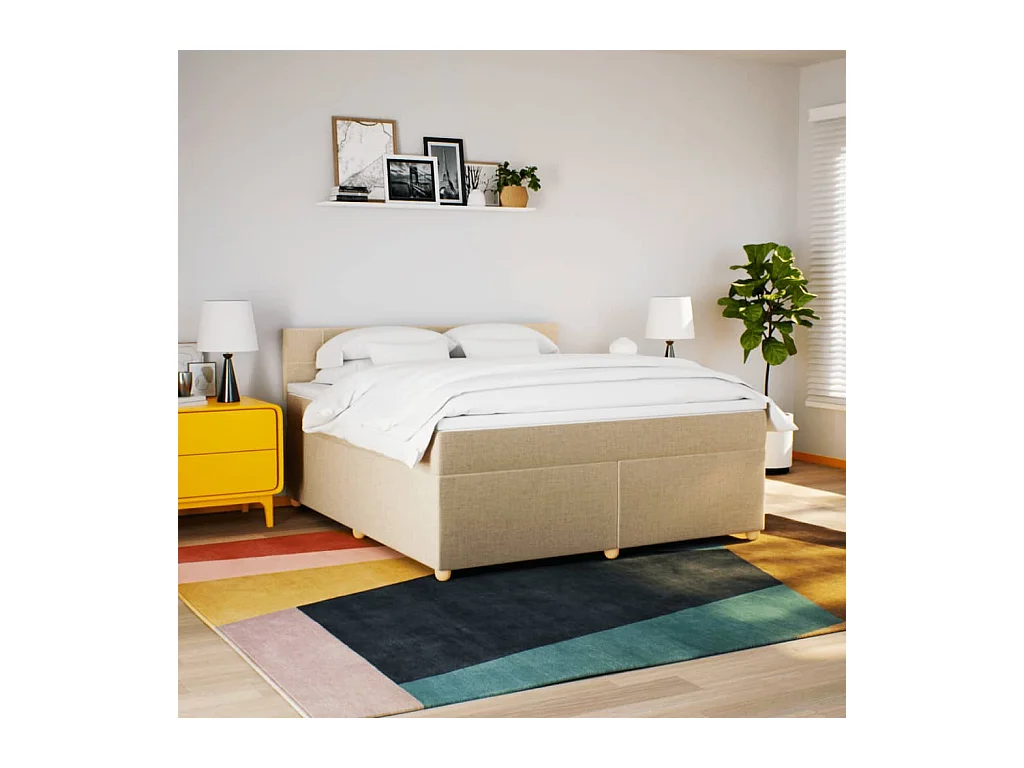 Sommier à lattes de lit avec matelas Crème 180x200 cm Tissu