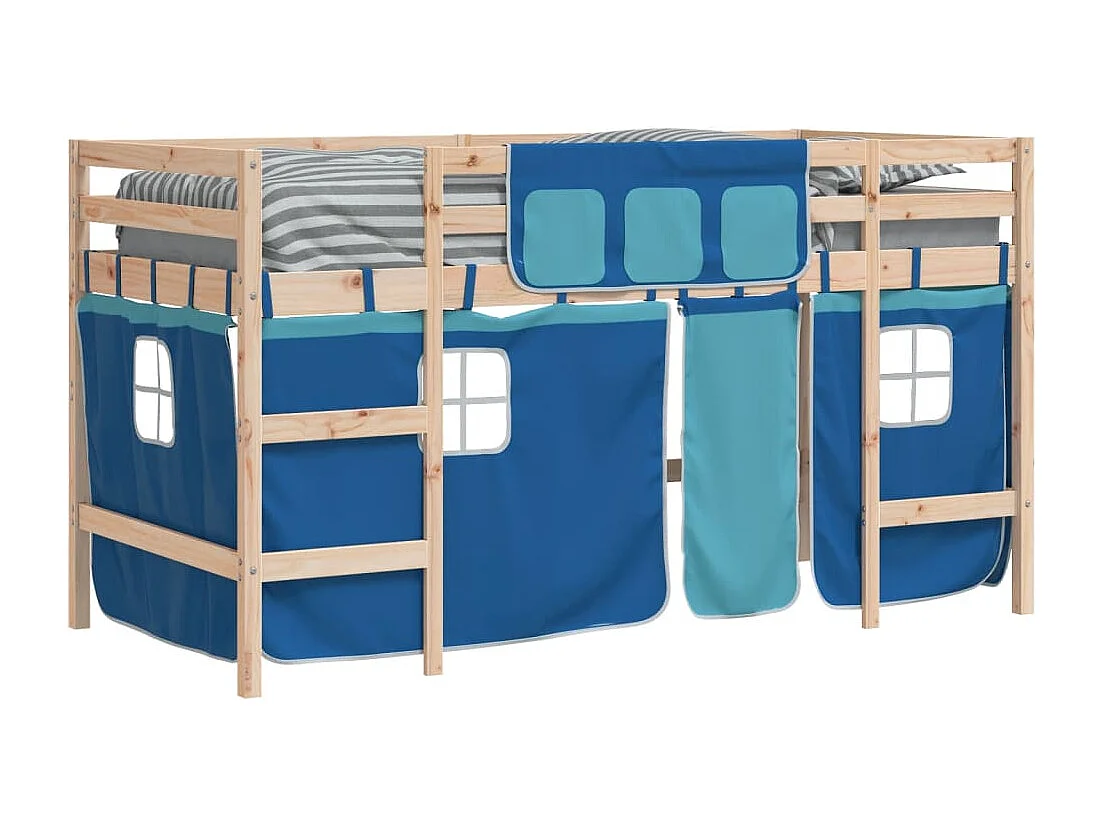 Lit mezzanine enfants avec rideaux sans matelas bleu 90x190 cm