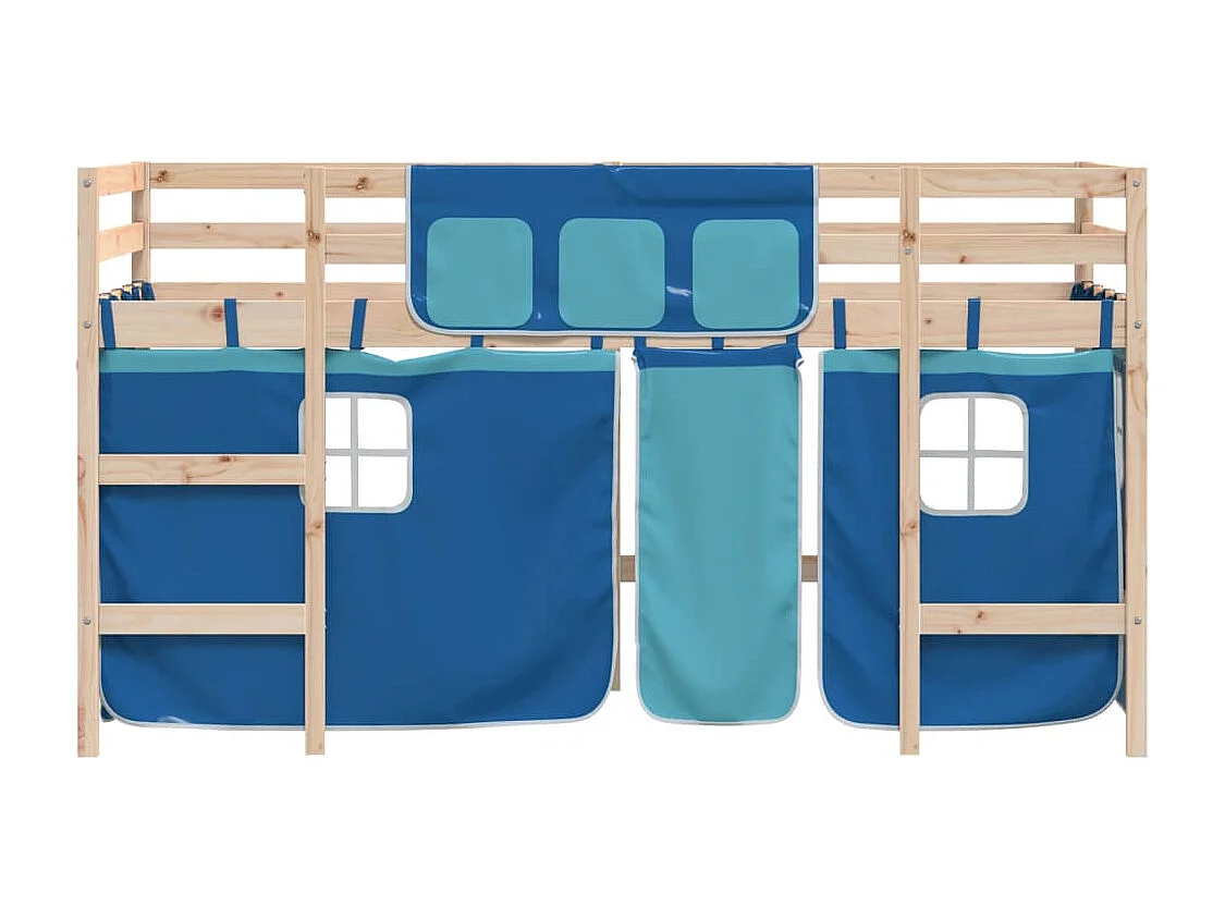 Lit mezzanine enfants avec rideaux sans matelas bleu 90x190 cm