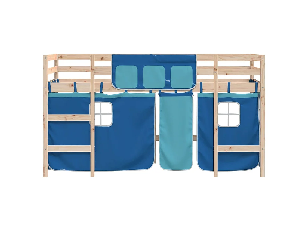 Lit mezzanine enfants avec rideaux sans matelas bleu 90x190 cm