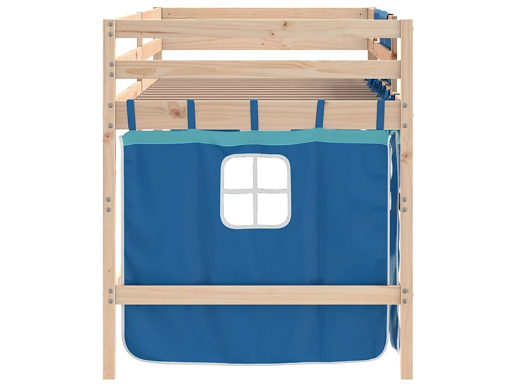 Lit mezzanine enfants avec rideaux sans matelas bleu 90x190 cm