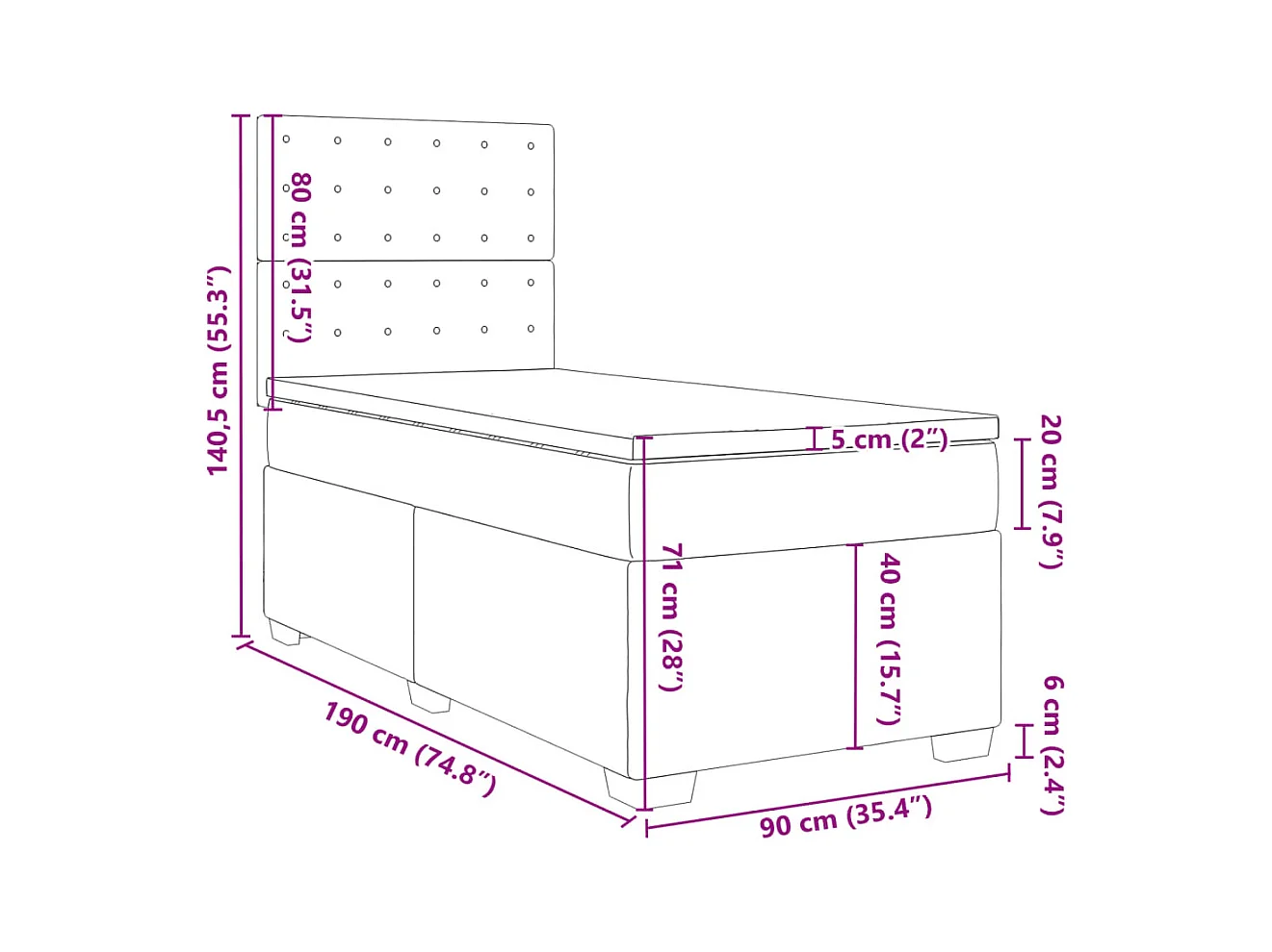 Boxspringbett mit Matratze Rosa 90x190 cm Samt