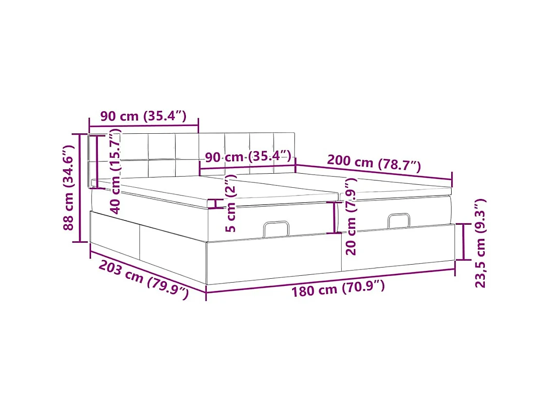 Estrutura cama otomana colchões 180x200cm veludo cinzento claro