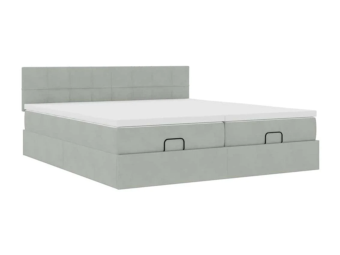 Estrutura cama otomana colchões 180x200cm veludo cinzento claro