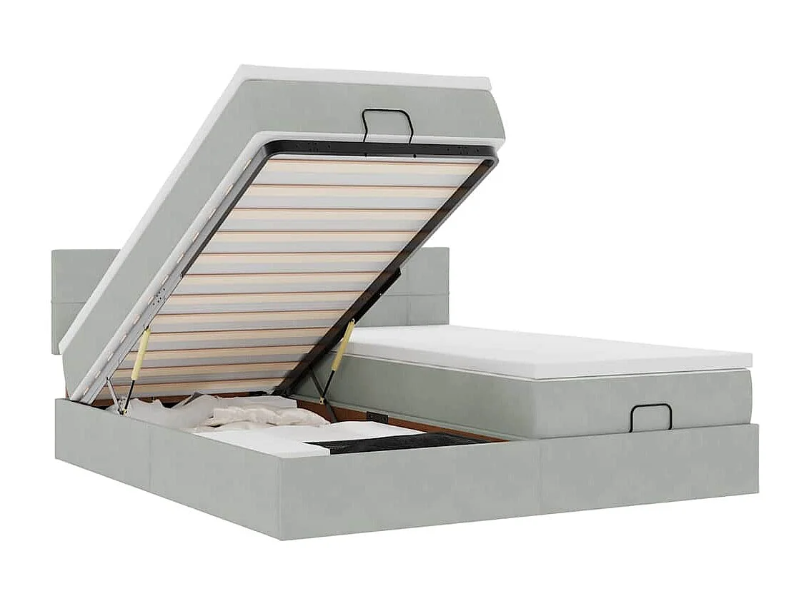 Cadre de lit ottoman et matelas gris clair 180x200cm velours