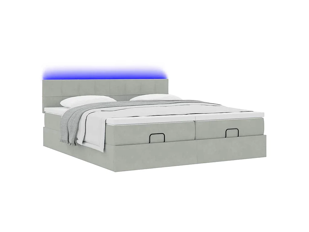 Cadre de lit ottoman et matelas gris clair 180x200cm velours