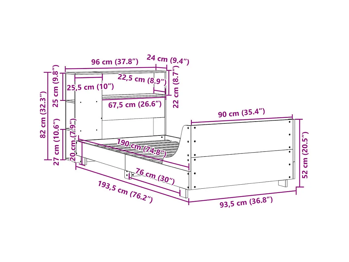 Cadre de lit sans matelas blanc 90x190 cm bois de pin massif