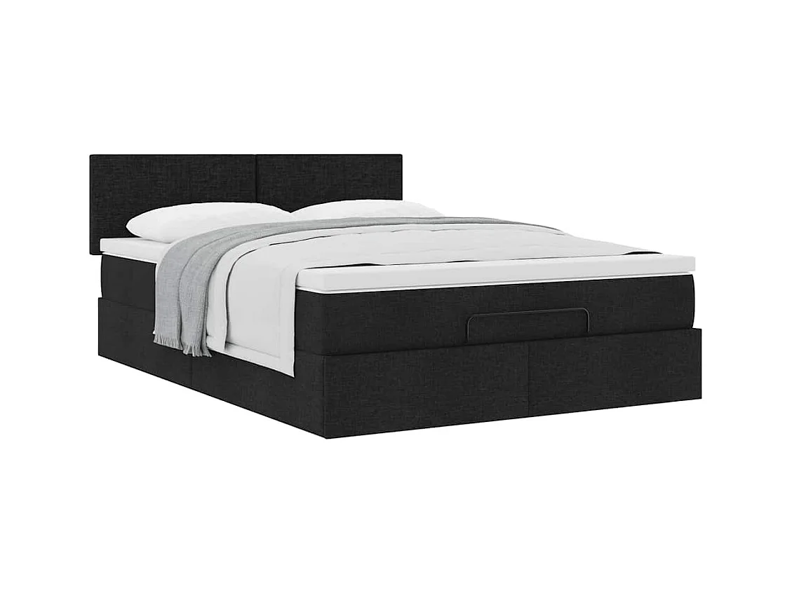 Lit ottoman avec matelas noir 140x200 cm tissu