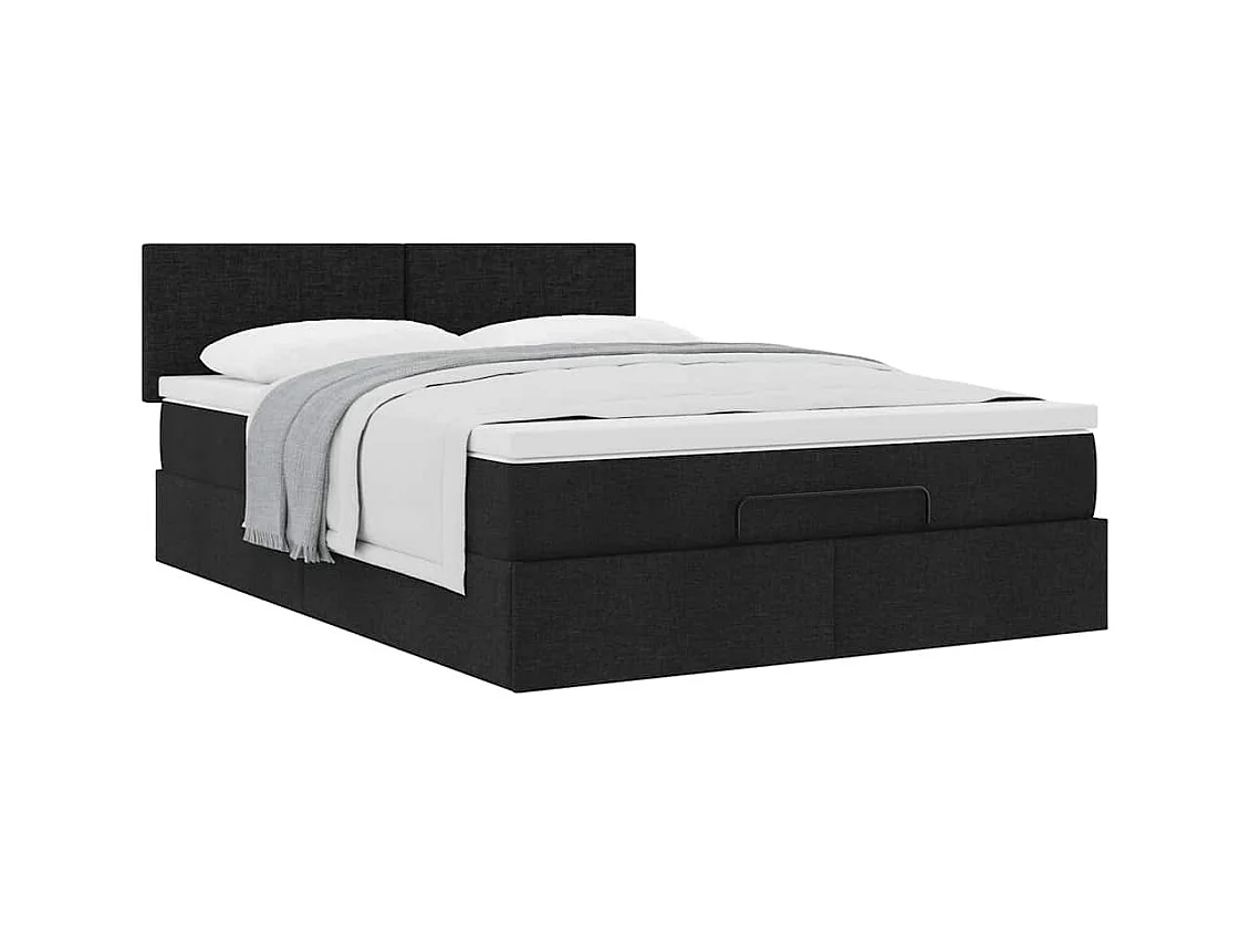 Lit ottoman avec matelas noir 140x200 cm tissu