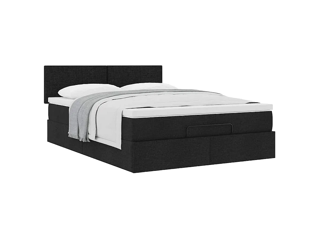 Lit ottoman avec matelas noir 140x200 cm tissu