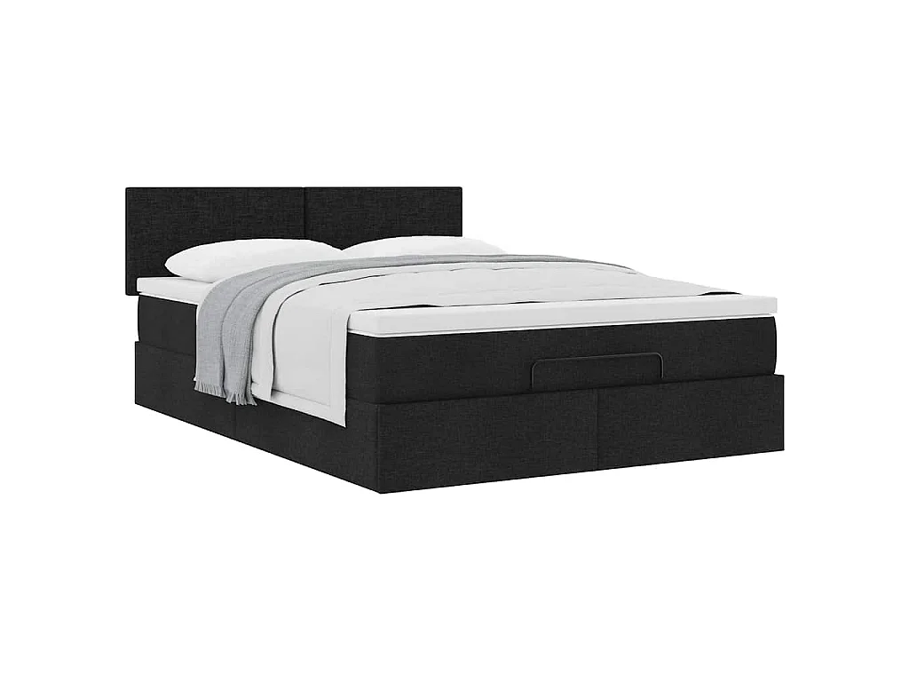 Lit ottoman avec matelas noir 140x200 cm tissu