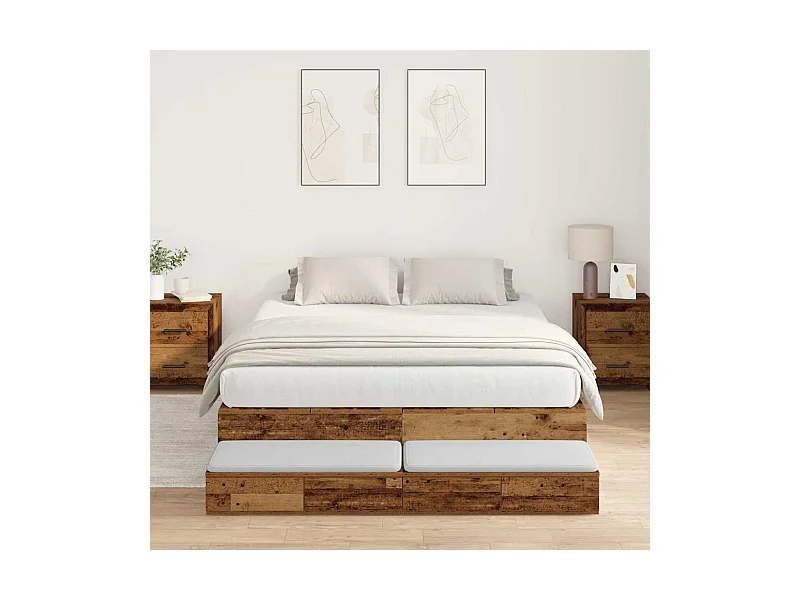 Cadre de lit avec rangement avec tiroir Bois Ancien 150 cm