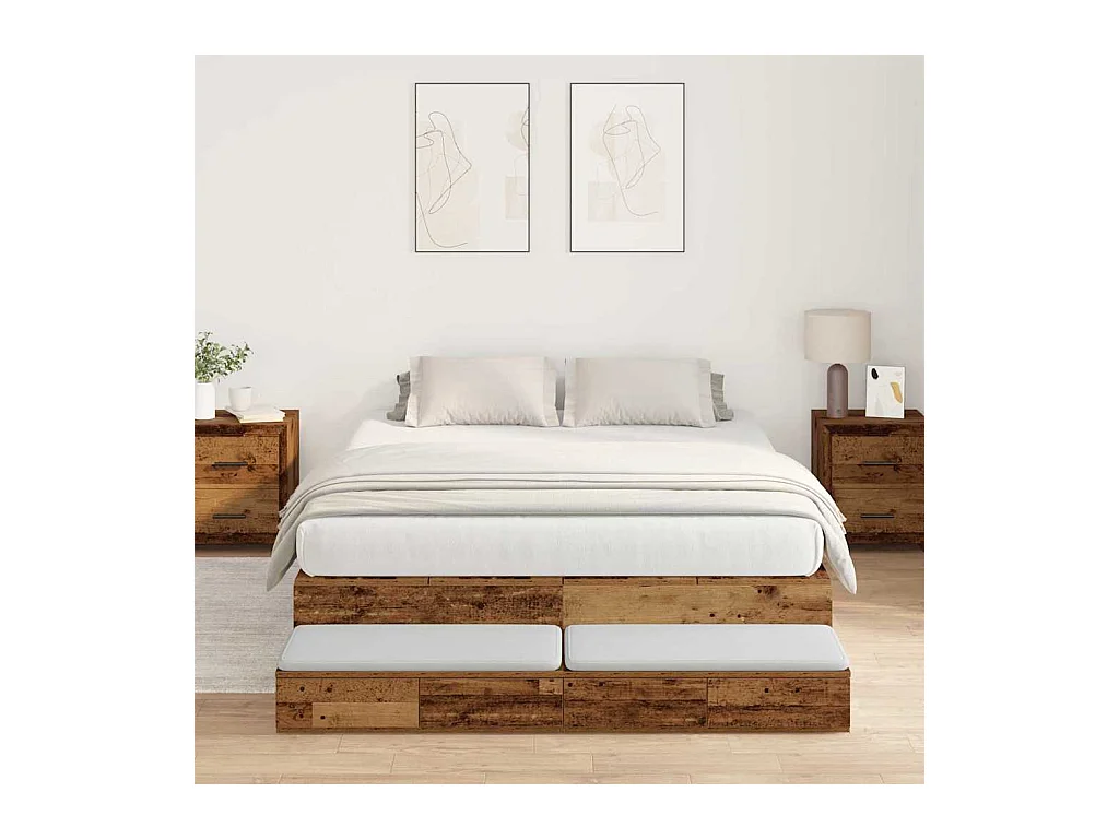 Cadre de lit avec rangement avec tiroir Bois Ancien 150 cm