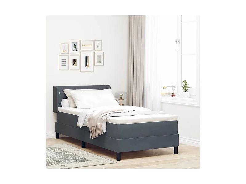 Letto Box Spring con Materasso Nero 100x200 cm in Velluto
