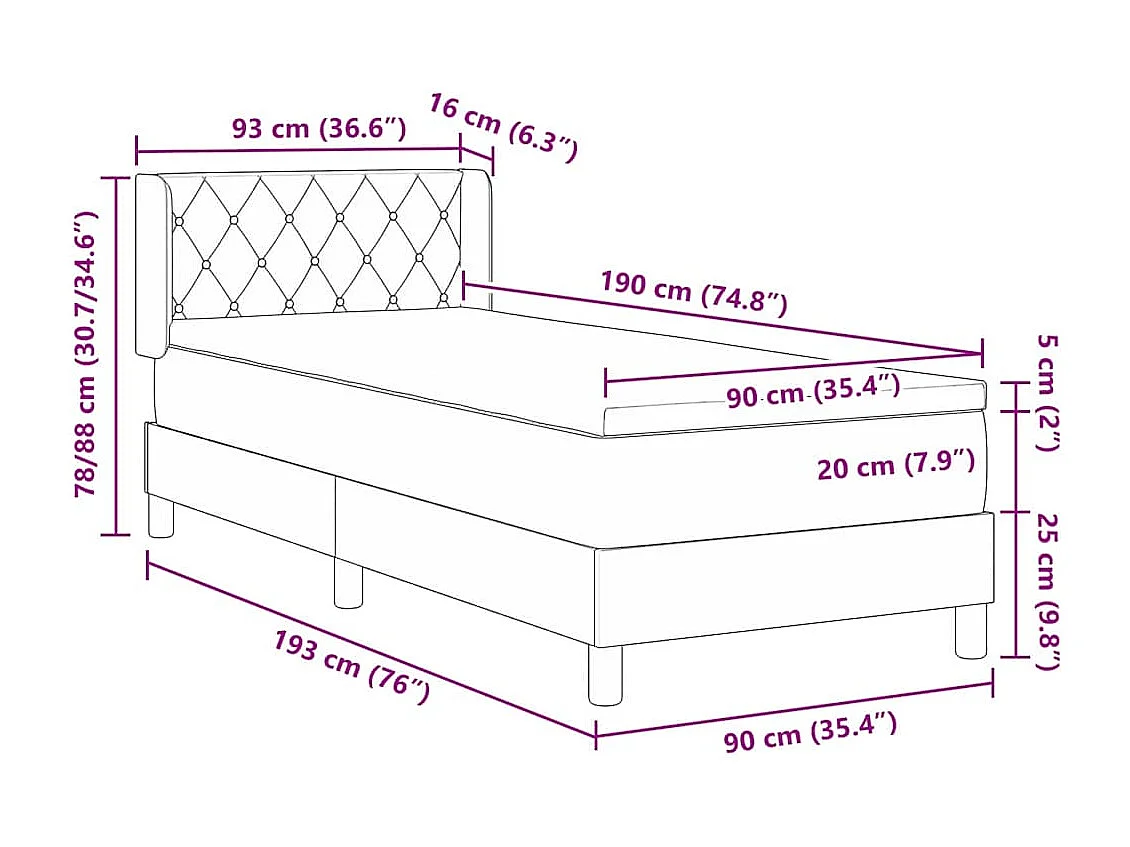 Boxspringbett mit Matratze Dunkelgrau 190 x 90 cm Polyester