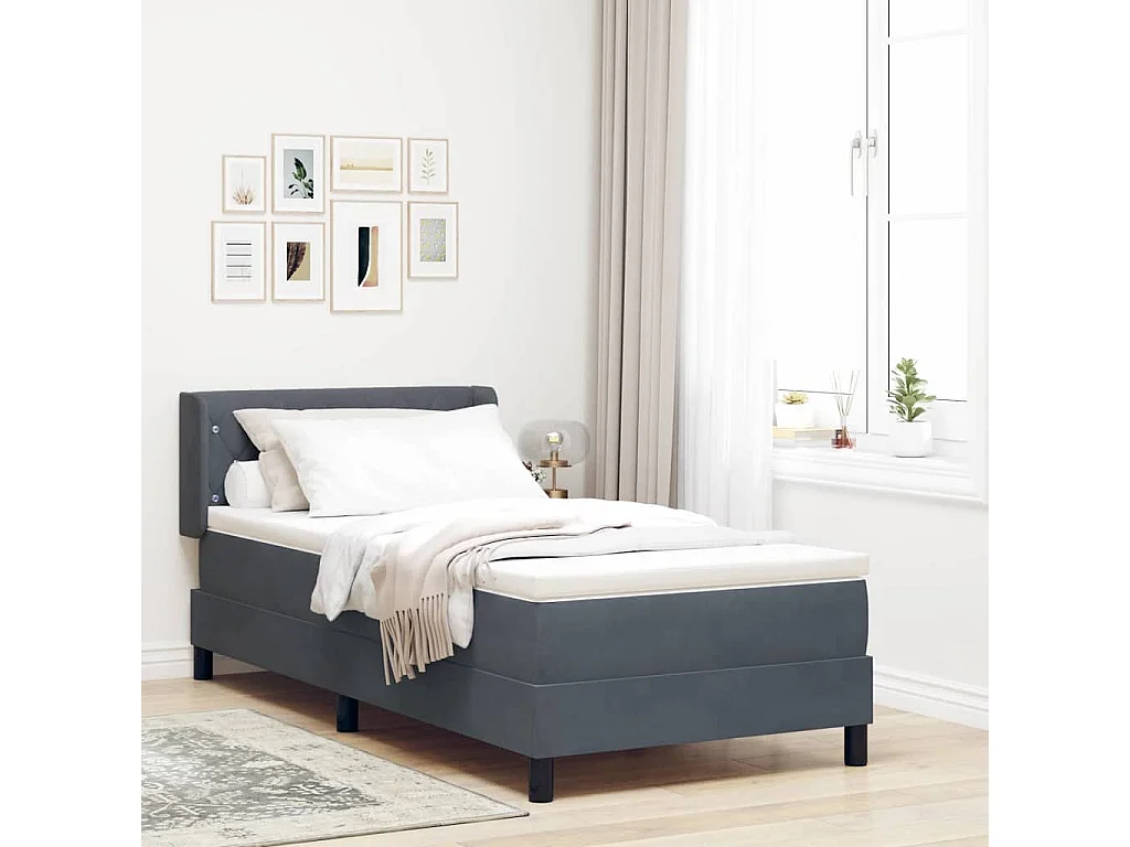 Boxspringbett mit Kopfteil Dunkelgrau 190 x 90 cm Samt