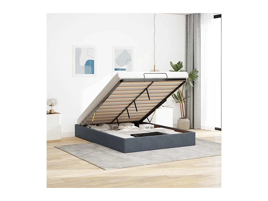 Ottoman bedframe zonder matras 140x200 cm fluweel donkergrijs