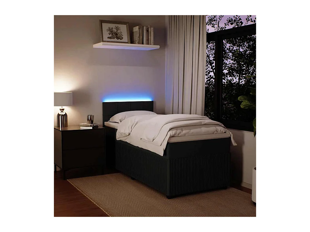 Sommier à lattes de lit avec matelas Noir 90x200 cm Velours