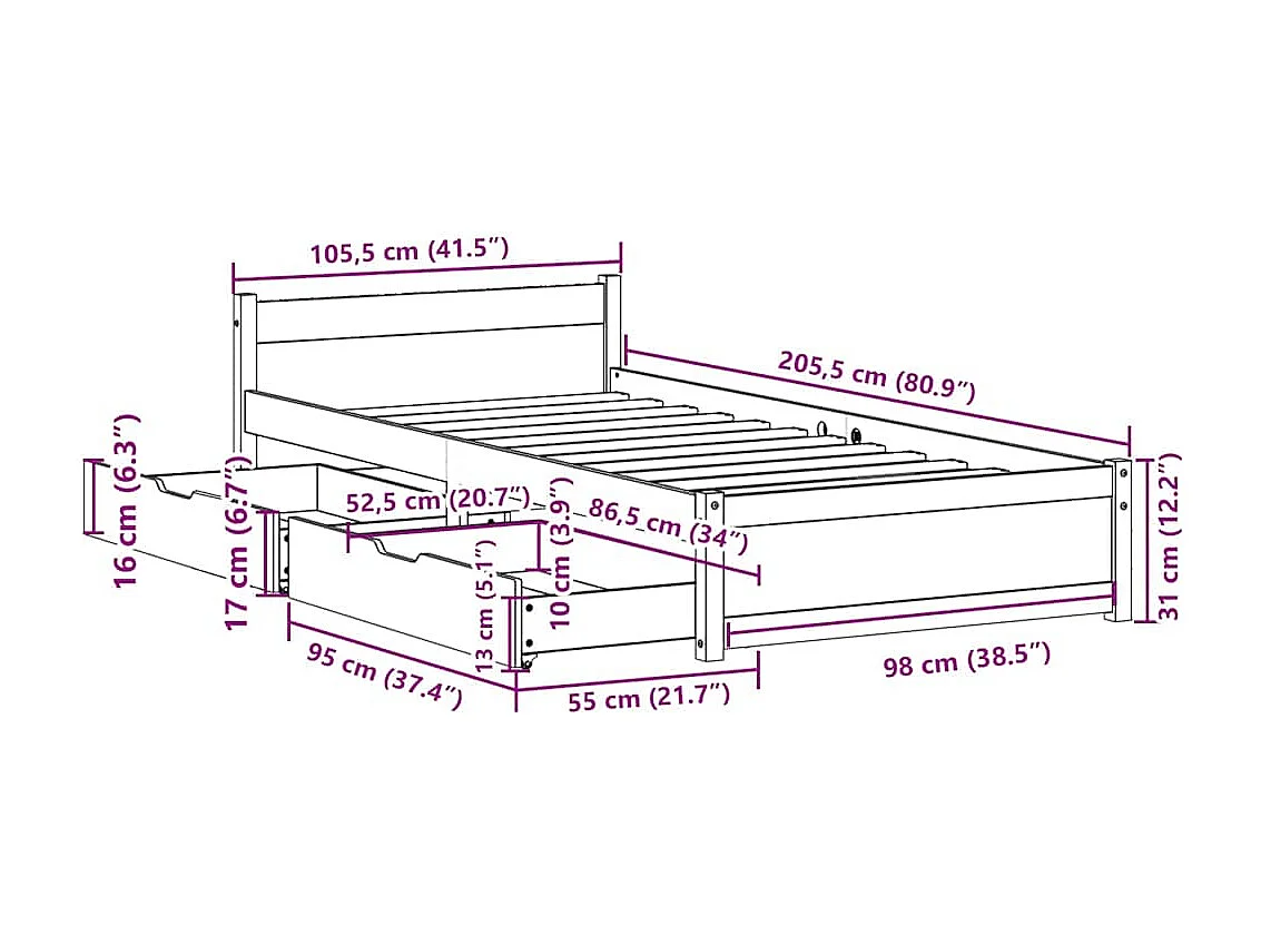 Massivholzbett ohne Matratze 100x200 cm Kiefernholz