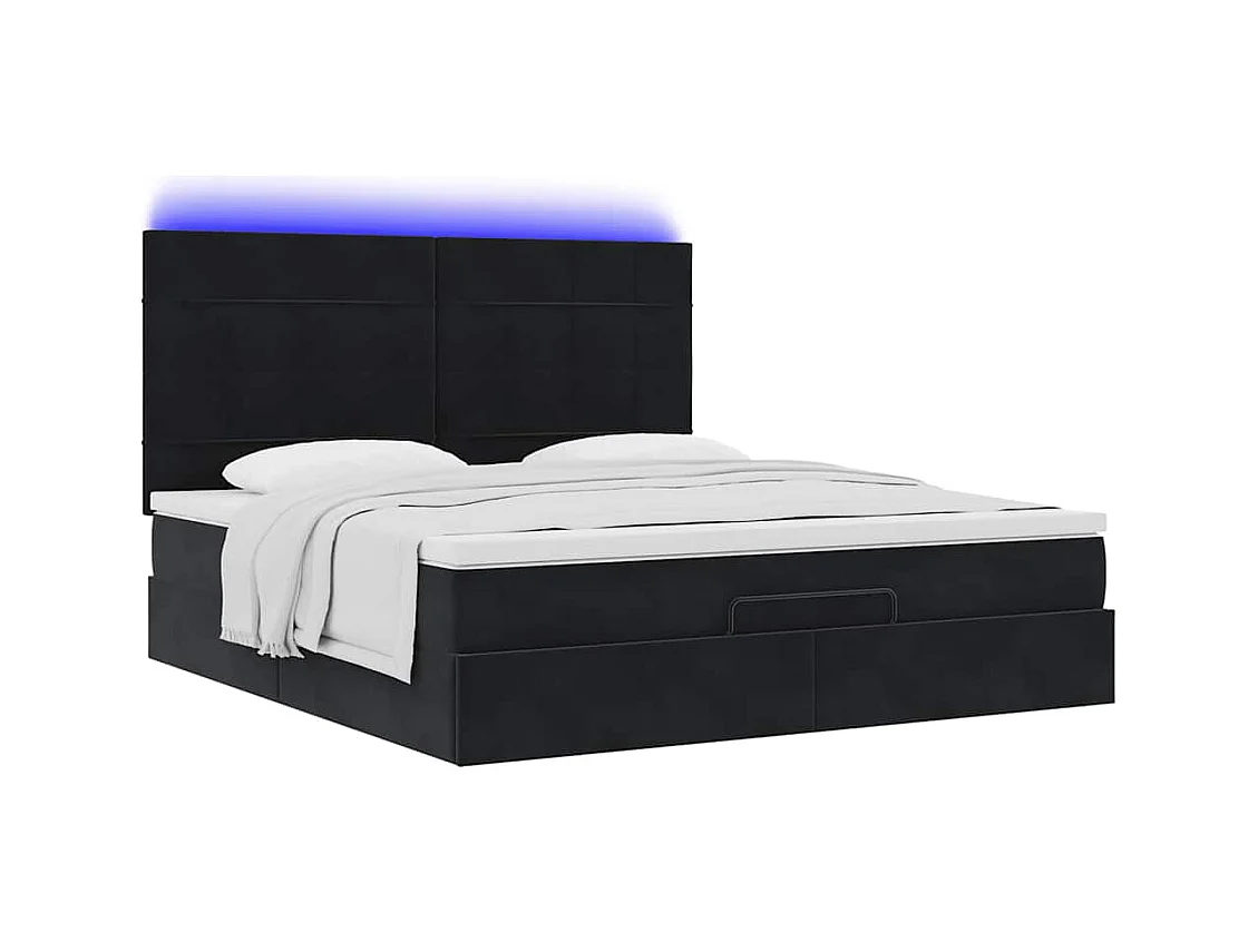 Ottoman-Bett mit Matratzen & LEDs Schwarz 180x200 cm Samt