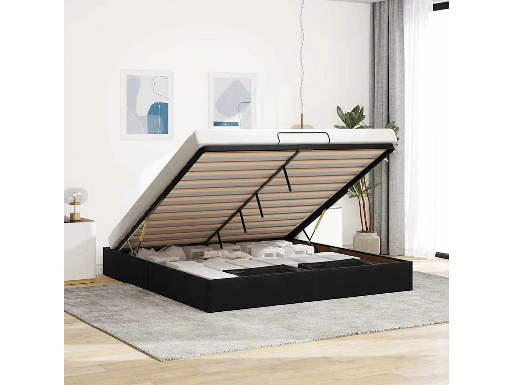 Cadre de lit ottoman sans matelas noir 160x200 cm velours