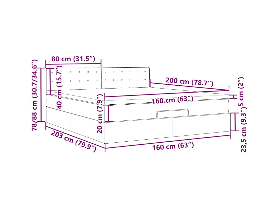 Cadre de lit ottoman avec matelas gris foncé 160x200cm tissu
