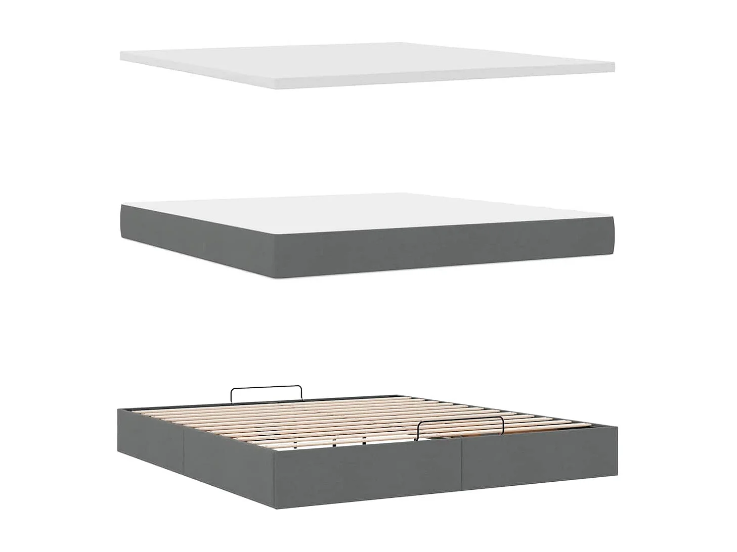 Cadre de lit ottoman avec matelas gris foncé 160x200cm tissu