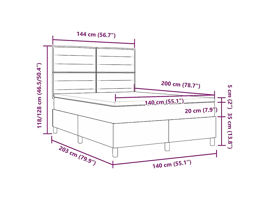 Boxspringbed met matras Lichtgrijs 140 x 200 cm Stof
