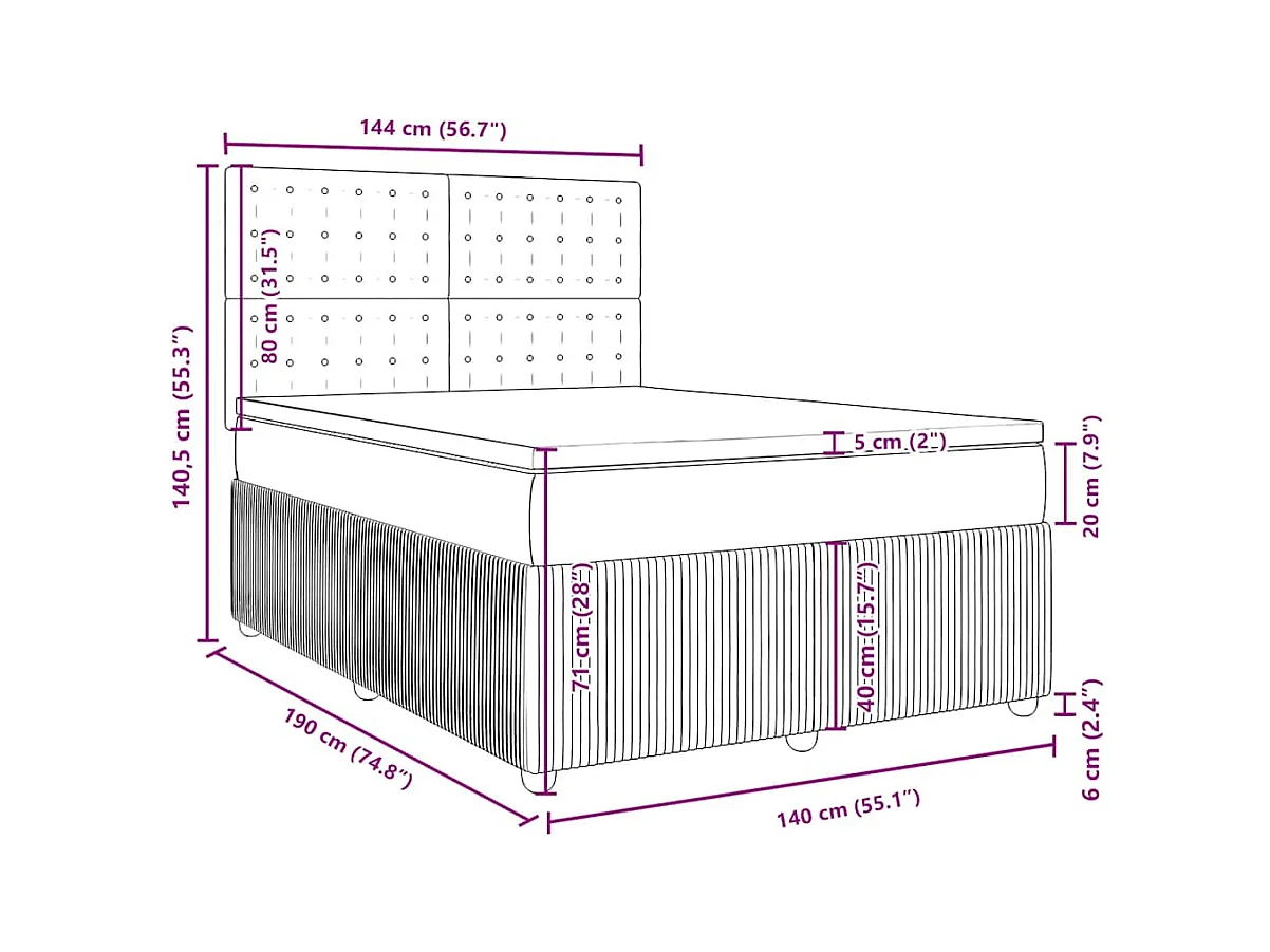 Sommier à lattes de lit avec matelas Gris foncé 140x190cm Tissu