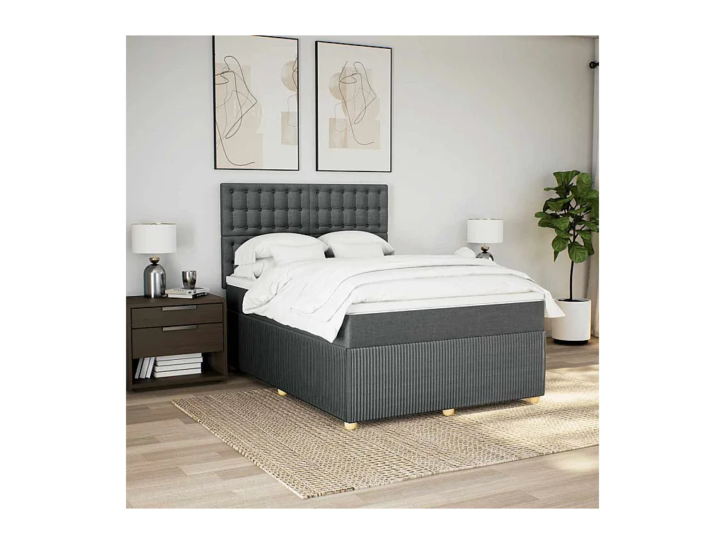 Sommier à lattes de lit avec matelas Gris foncé 140x190cm Tissu