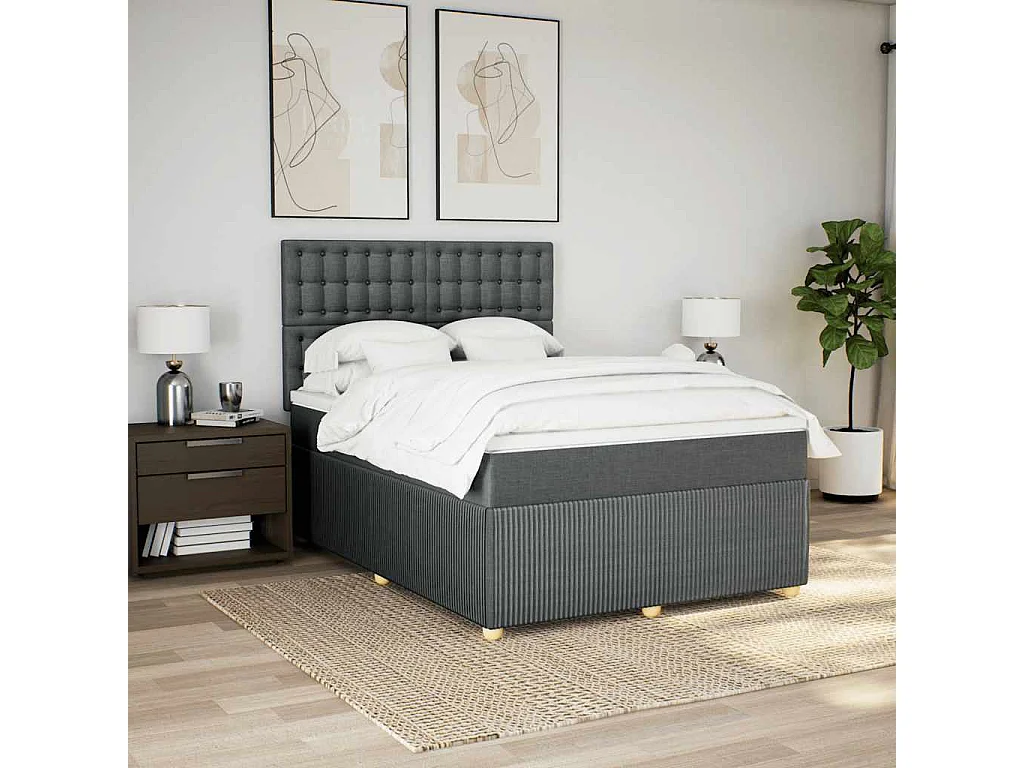 Boxspringbett mit Matratze Dunkelgrau 140x190 cm Stoff