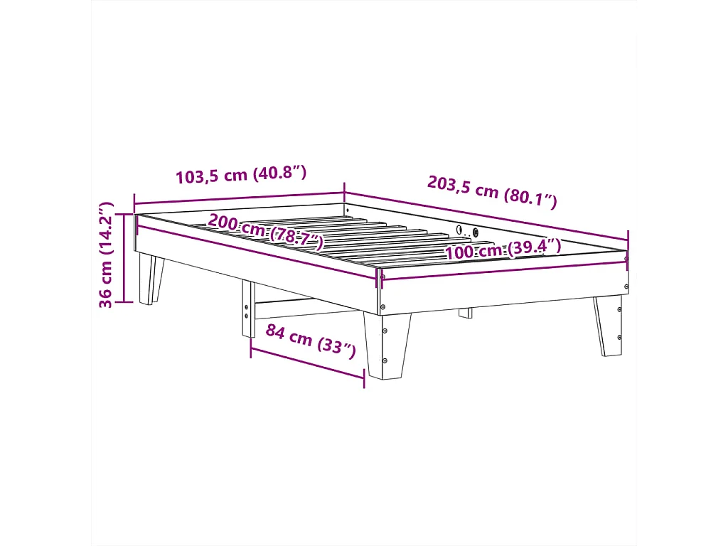 Bedframe zonder matras massief grenenhout 100x200 cm