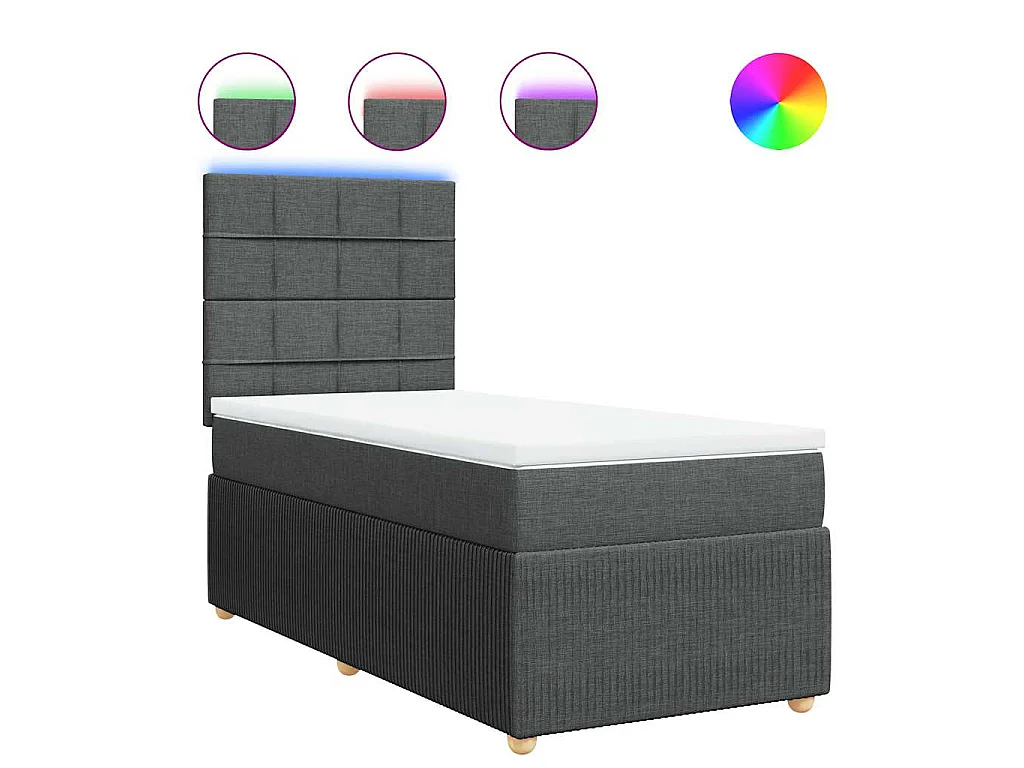 Cama box spring con colchón tela gris oscuro 90x200 cm