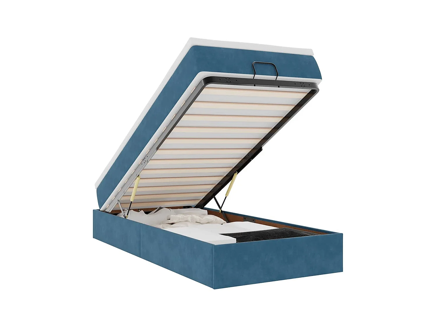 Cadre de lit ottoman avec matelas bleu foncé 90x190 cm velours