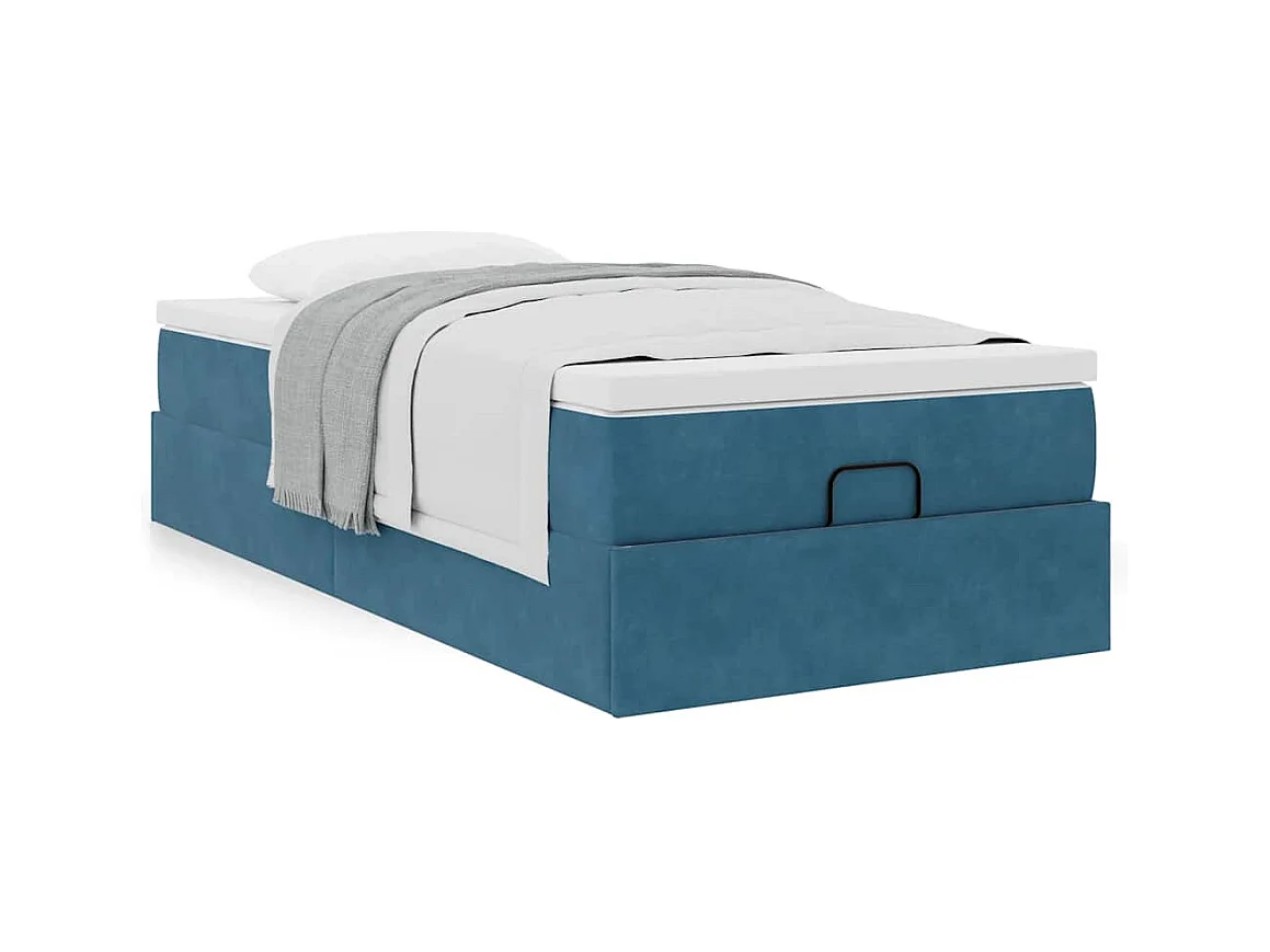 Cadre de lit ottoman avec matelas bleu foncé 90x190 cm velours