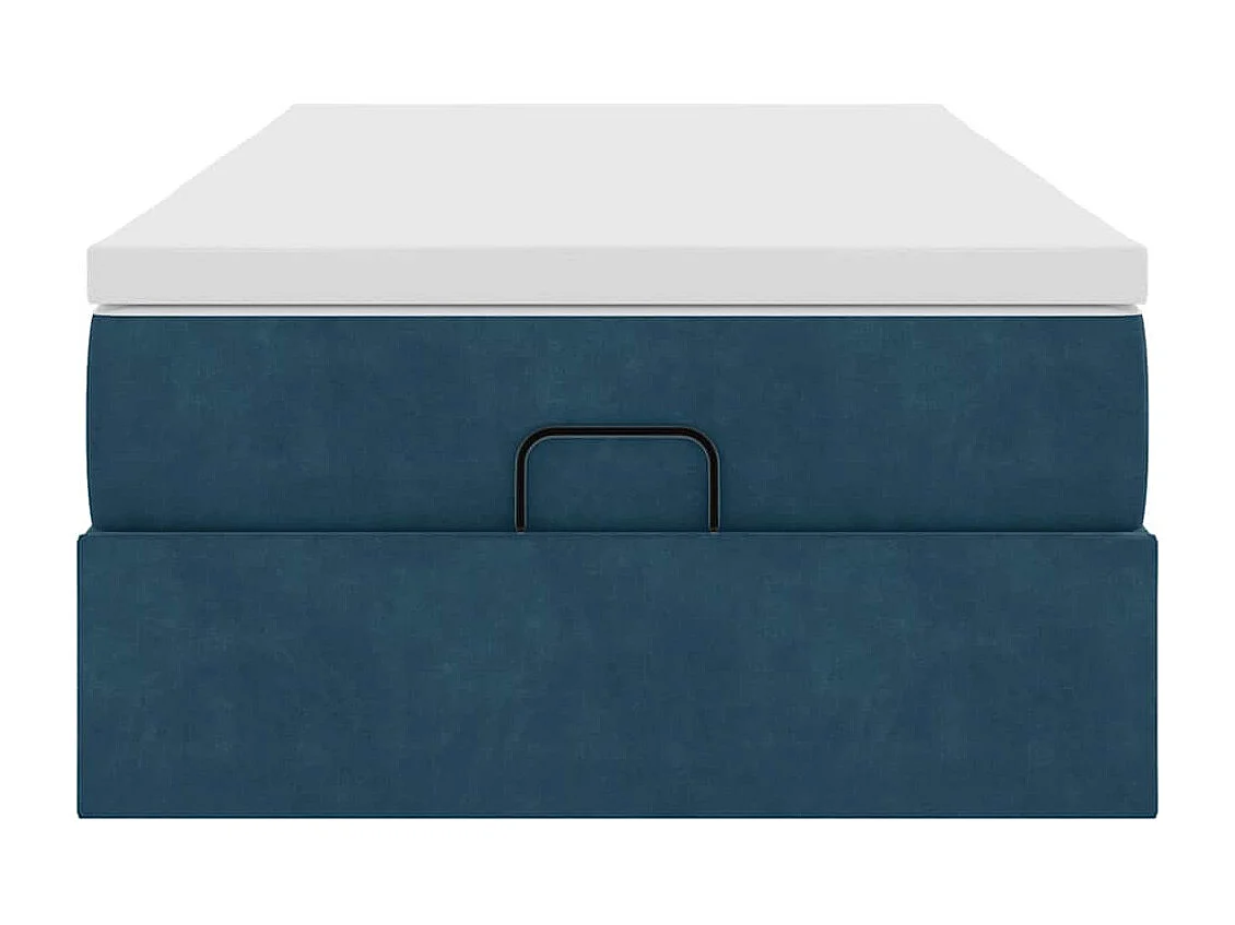 Estrutura cama otomana com colchão azul escuro 90x190cm veludo