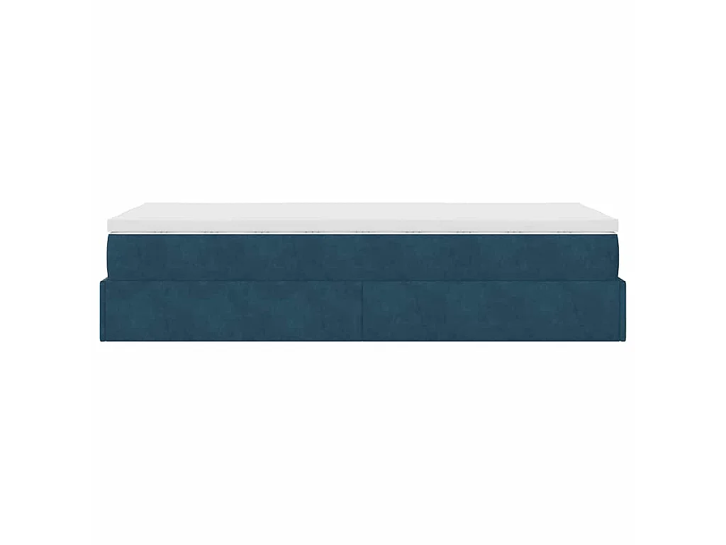 Estructura de cama otomana con colchón terciopelo azul oscuro