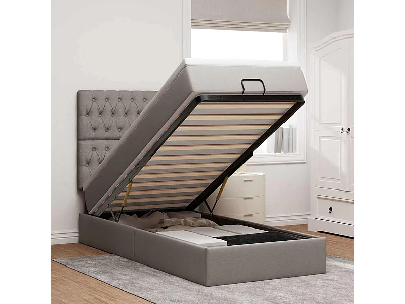 Ottoman-Bett mit Matratze & LEDs Taupe 100x200 cm Stoff