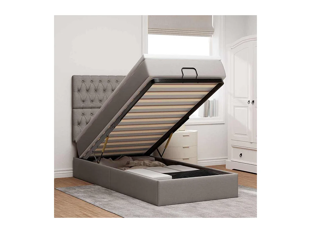 Ottoman-Bett mit Matratze & LEDs Taupe 100x200 cm Stoff