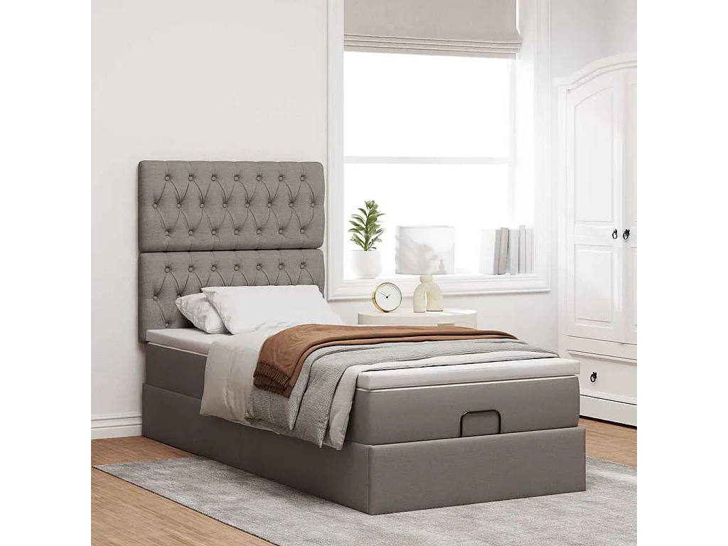 Ottoman bed met matras en LED's 100x200cm stof taupe