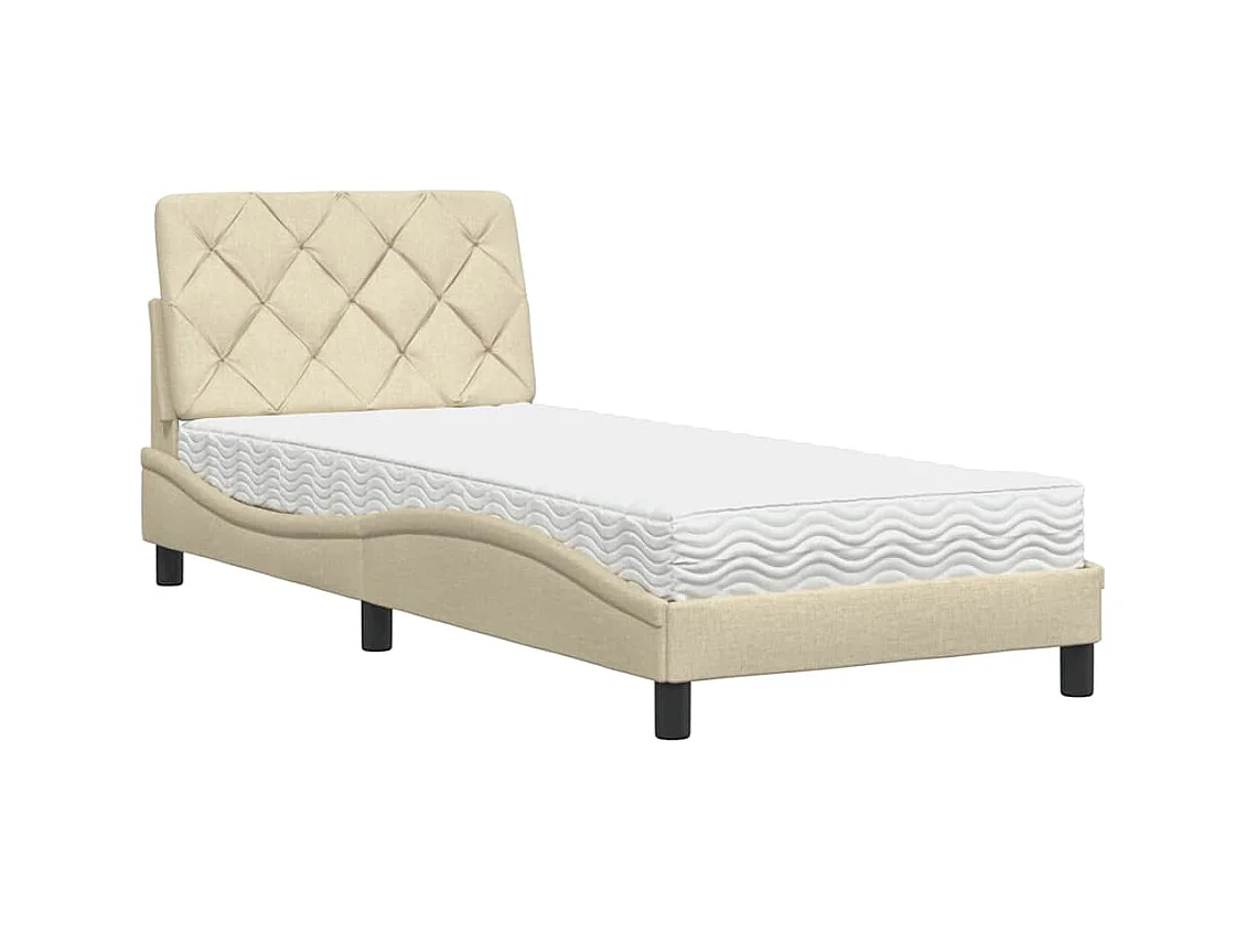 Bed met matras stof crèmekleurig 90x190 cm