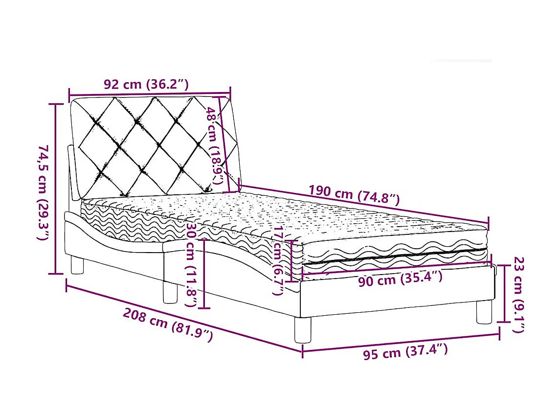 Bed met matras stof crèmekleurig 90x190 cm