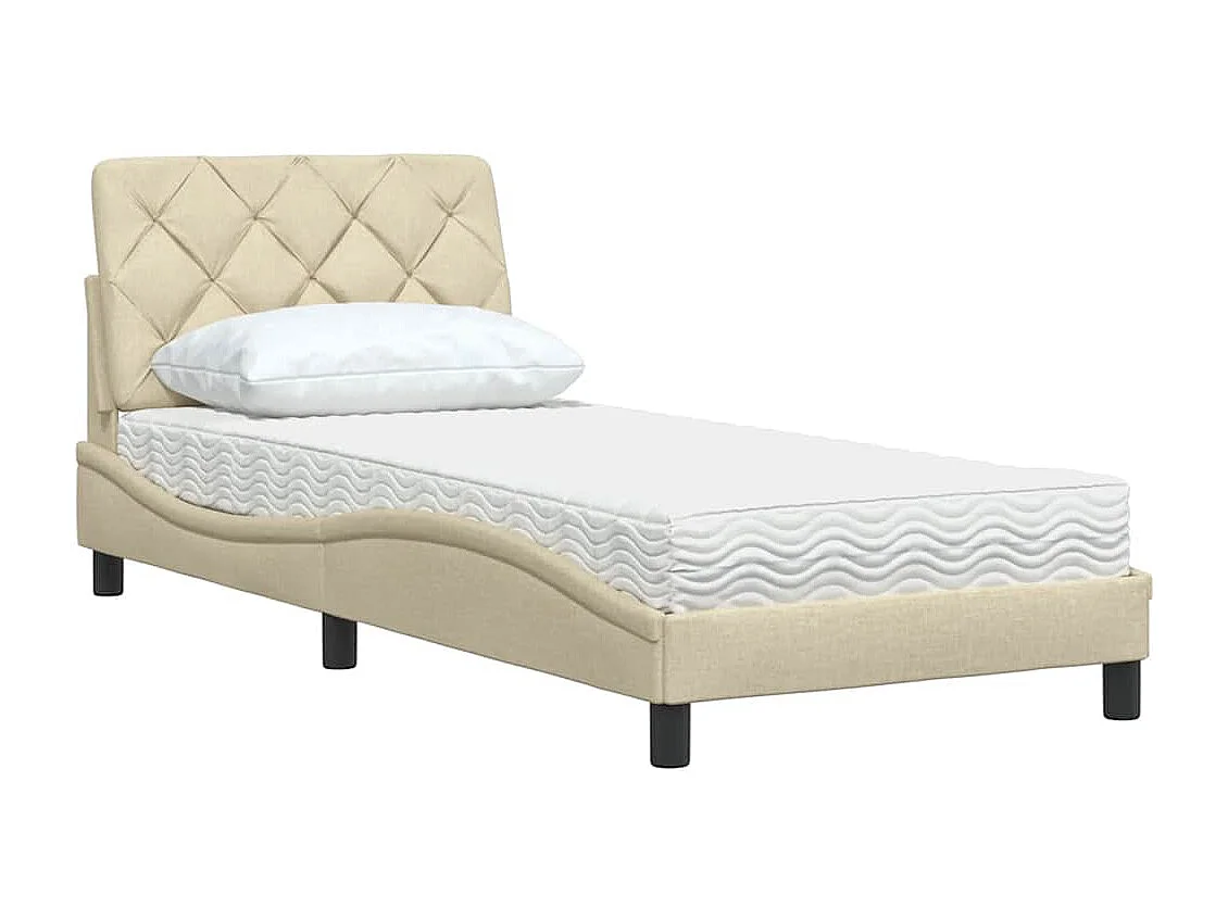Bed met matras stof crèmekleurig 90x190 cm