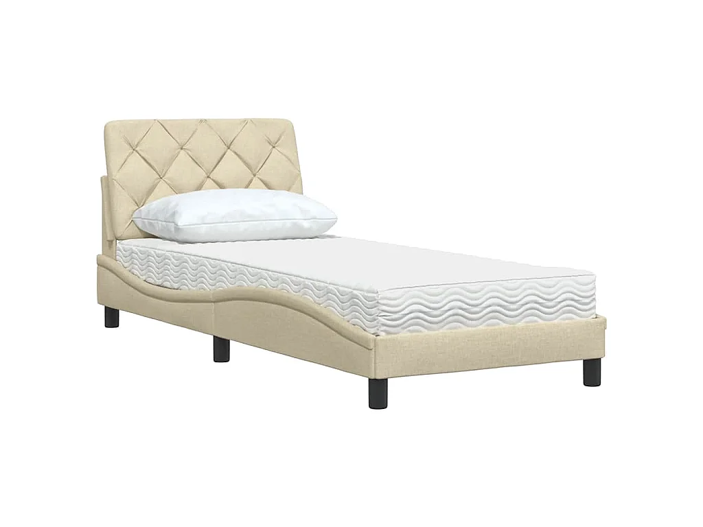 Lit avec matelas crème 90x190 cm tissu