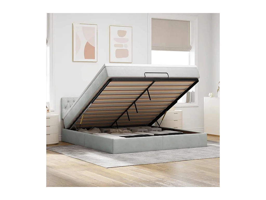 Ottoman bed met matras 160x200cm fluweel lichtgrijs