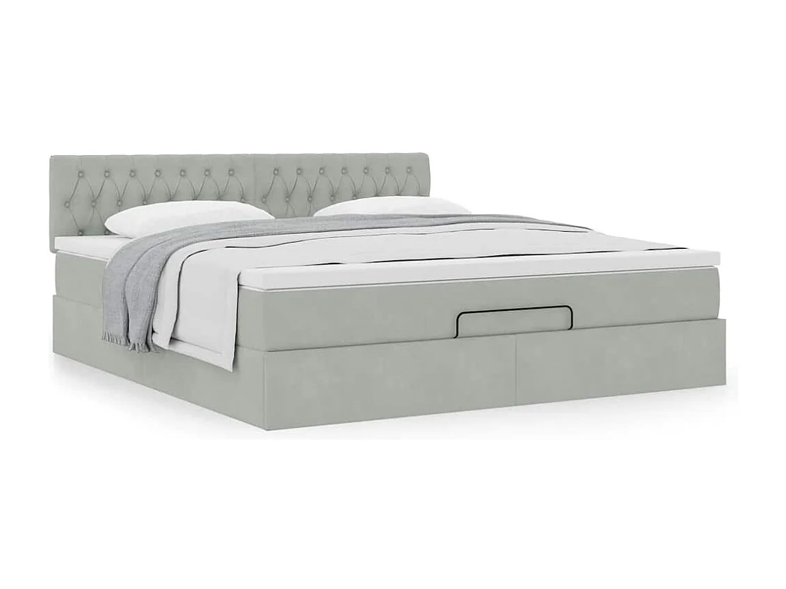 Cadre de lit ottoman avec matelas gris clair 160x200 cm velours
