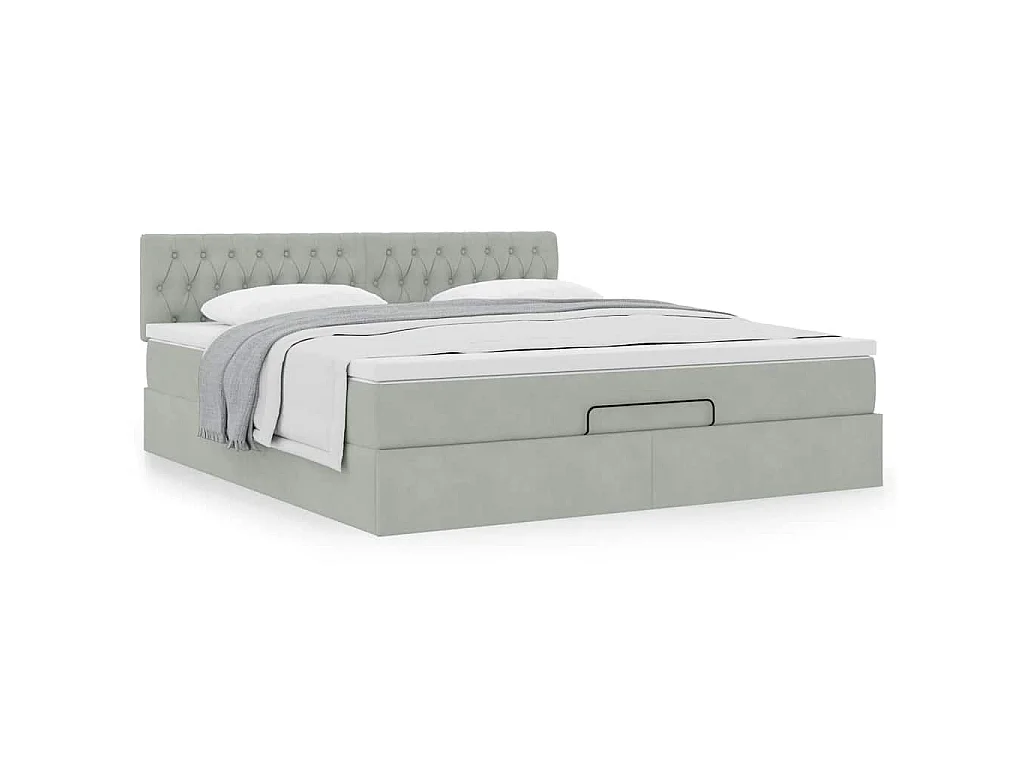 Ottoman-Bett mit Matratze Hellgrau 160x200 cm Samt
